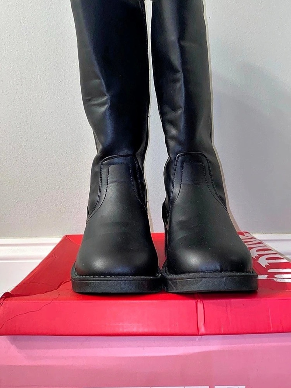 Wild Diva MACEO-13 Mid Calf Chunky Block Heel Boots Women's Leather Tall Boots